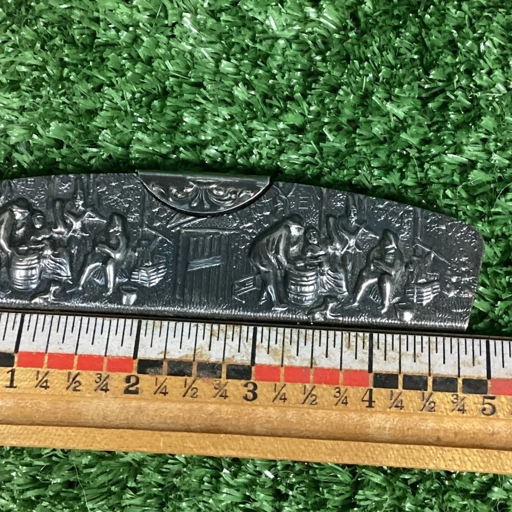Antique Denmark Silverplate Compact Comb w/ Shell Case